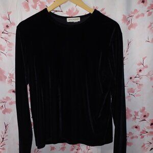 jones and co. black velvety long sleeve top